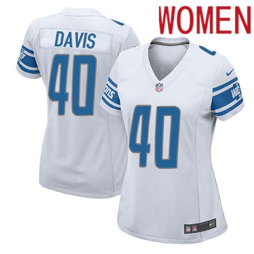 Women Detroit Lions #40 Jarrad Davis Nike White Game Player NFL Jersey->women nfl jersey->Women Jersey
